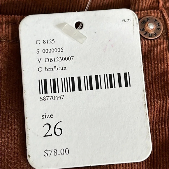 We The Free Corduroy Exposed Button Fly Roll Up Shorts in Bourbon - NEW - 26 - Picture 6 of 9